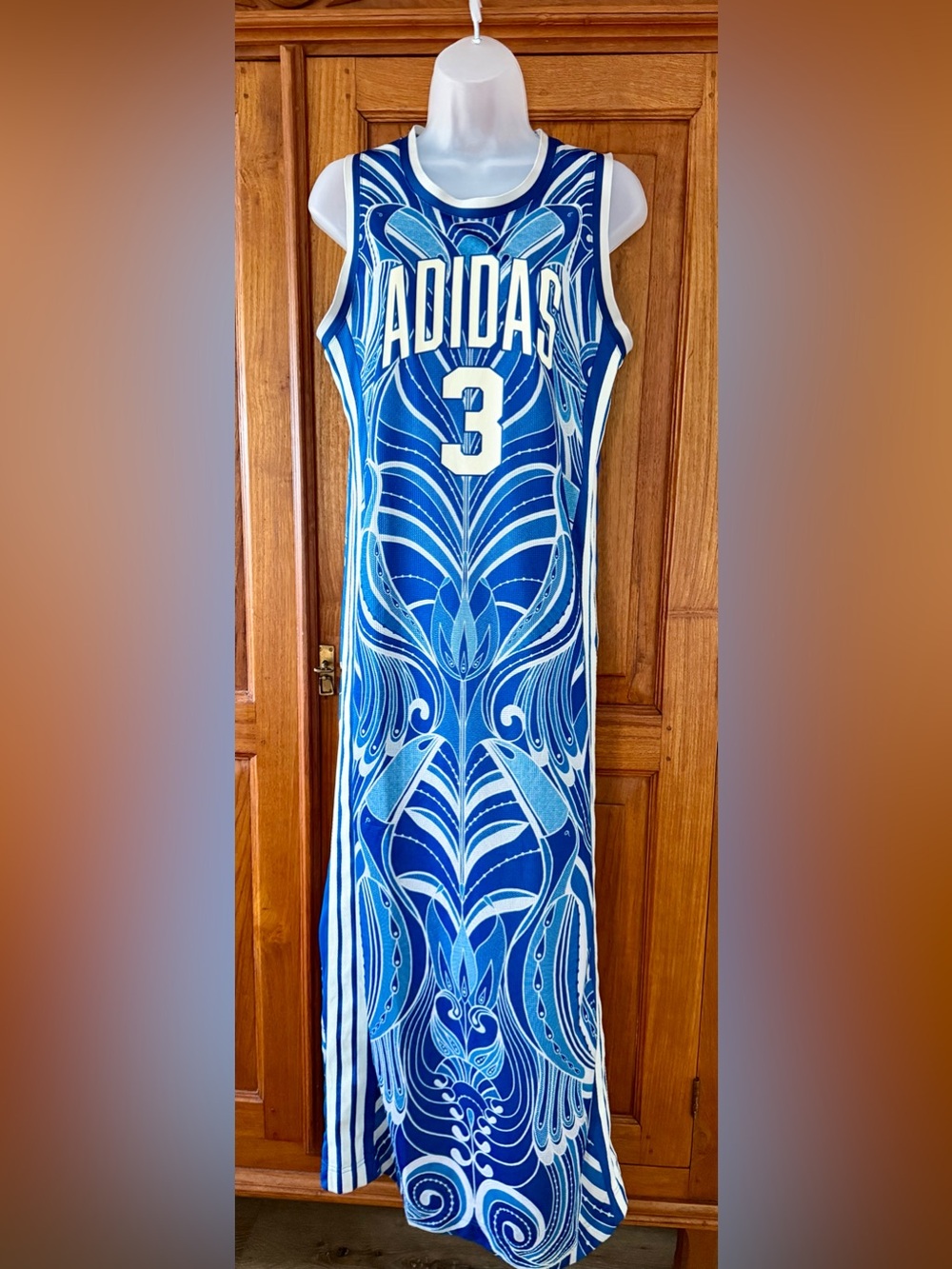 adidas x Farm Rio Blue and White Graphic Maxi Dress Number 3
